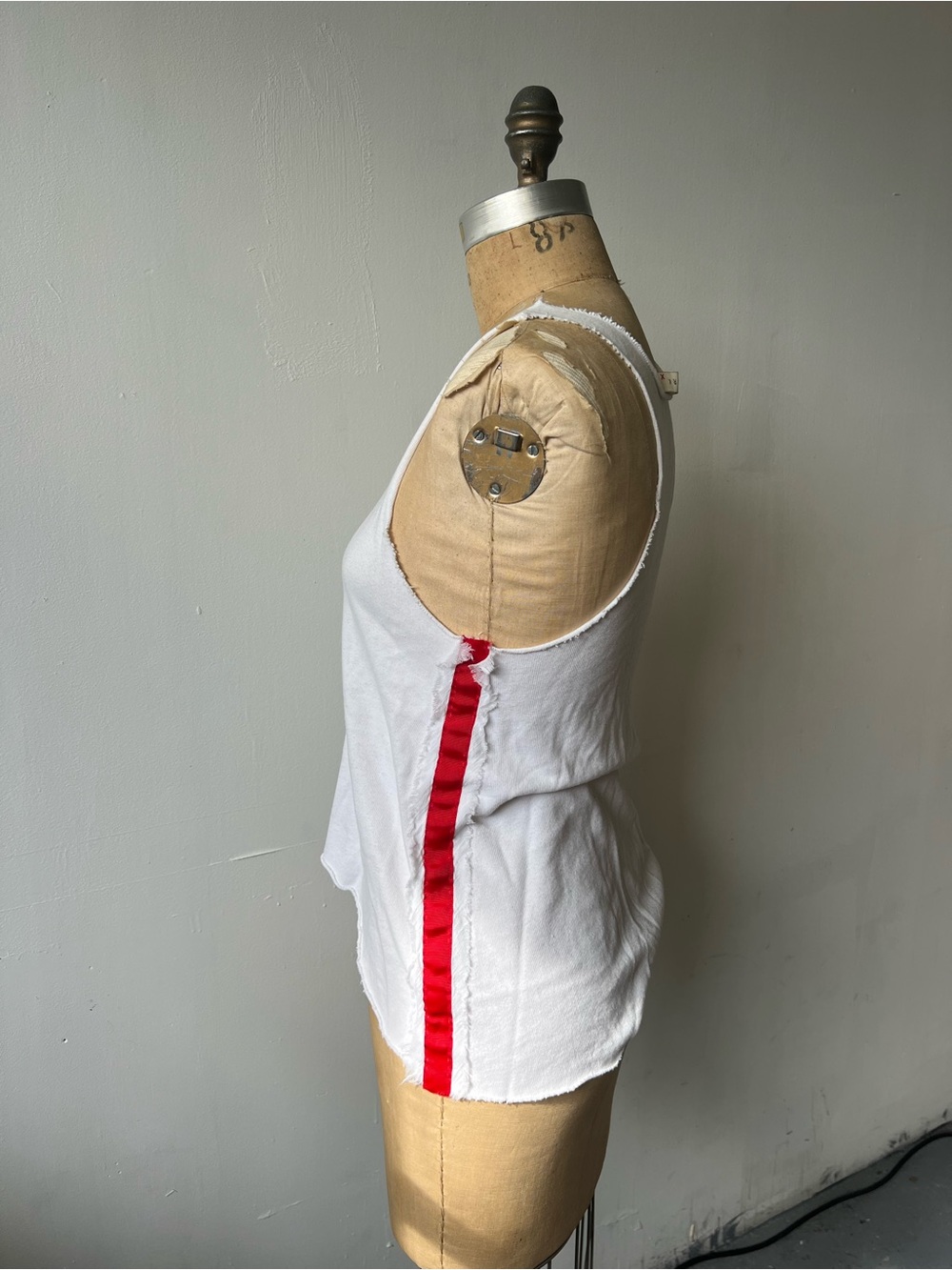 Stark X White Vintage Cotton Racerback Tank Top Red Side Stripe Style 1297X